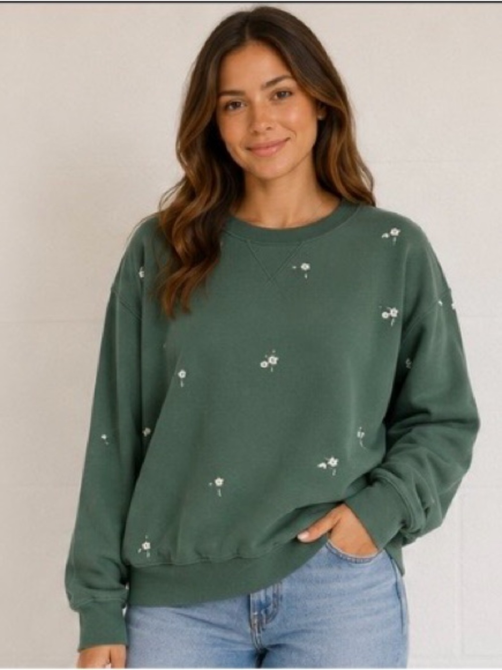 Flower green sweater medium